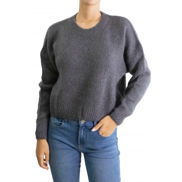 Maglione mohair tinta unita girocollo